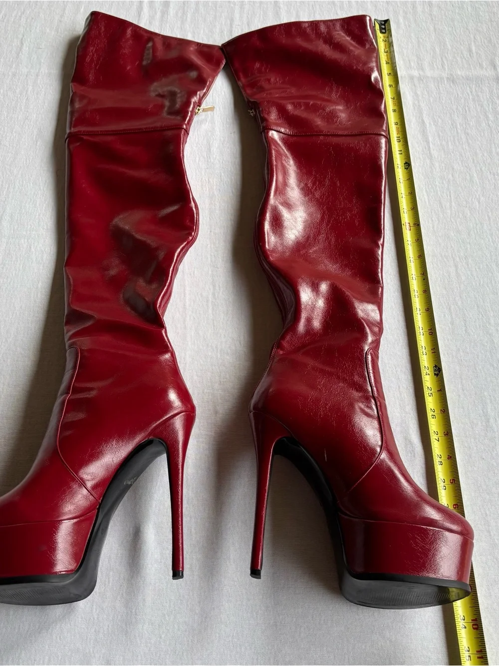 Women's Over-the-Knee Platform Stiletto Boots - Red